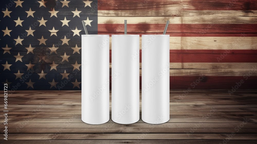 Sublimation Tumbler blanks in front of American flag